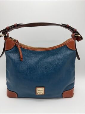 Dooney & Bourke Navy Leather Shoulder Bag with Brown Trim